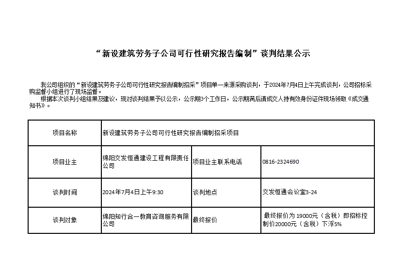 “新設建筑勞務子公司可行性研究報告編制”談判結果公示.png